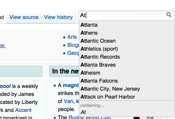 Searching for 'at' on Wikipedia