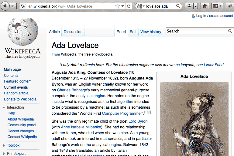Ada Lovelace on Wikipedia